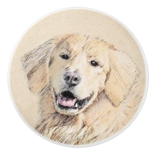 Golden Retriever Painting - Cute Original Dog Art Ceramic Knob