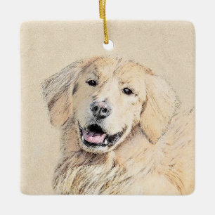 Golden Retriever Painting - Cute Original Dog Art Ceramic Ornament