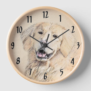 Golden Retriever Painting - Cute Original Dog Art Clock