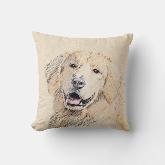Golden Retriever Painting - Cute Original Dog Art Cushion (Front)