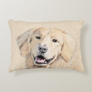 Golden Retriever Painting - Cute Original Dog Art Decorative Cushion