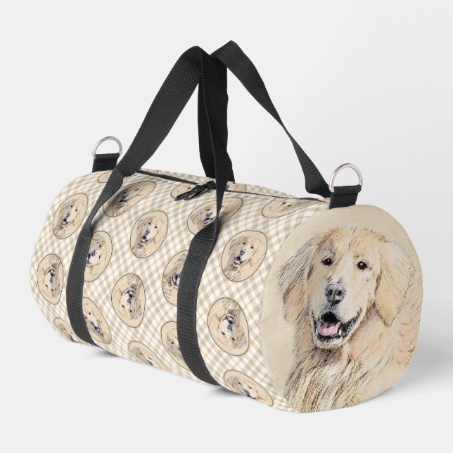 Golden Retriever Painting Cute Original Dog Art Duffle Bag (Left Corner)