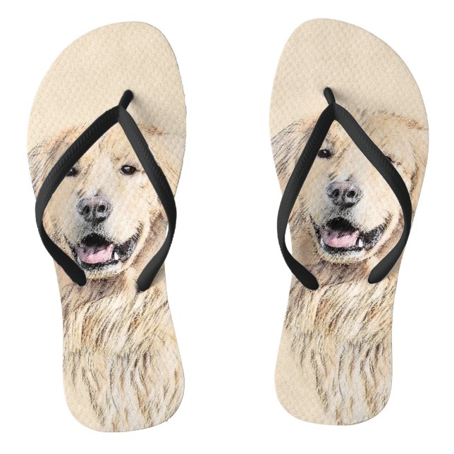Golden Retriever Painting - Cute Original Dog Art Flip Flops (Footbed)