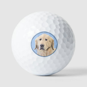 Golden Retriever Painting - Cute Original Dog Art Golf Balls