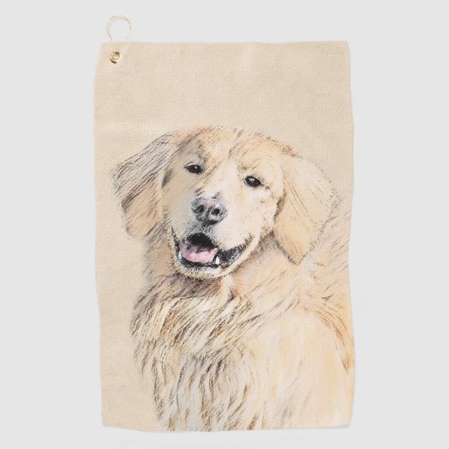 Golden Retriever Painting - Cute Original Dog Art Golf Towel (Front)