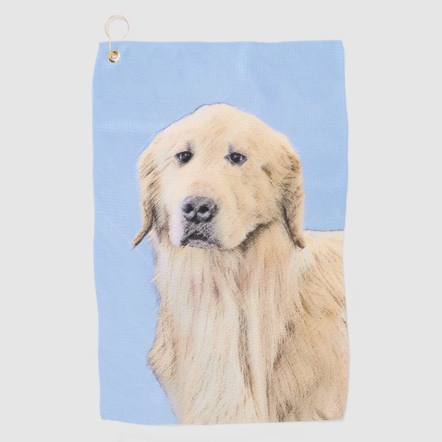 Golden Retriever Painting - Cute Original Dog Art Golf Towel (Front)