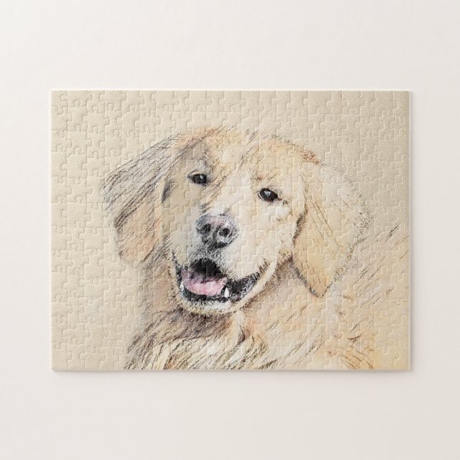 Golden Retriever Painting - Cute Original Dog Art Jigsaw Puzzle (Horizontal)