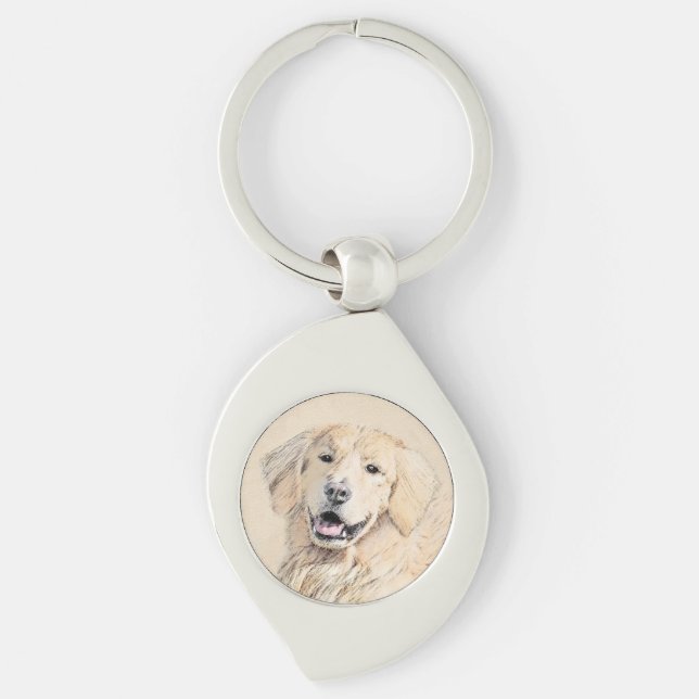 Golden Retriever Painting - Cute Original Dog Art Key Ring (Front)