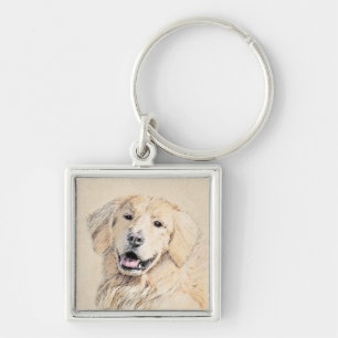 Golden Retriever Painting - Cute Original Dog Art Key Ring