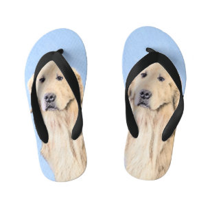 Golden Retriever Painting - Cute Original Dog Art Kid's Flip Flops