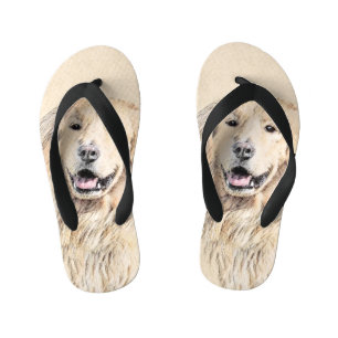 Golden Retriever Painting - Cute Original Dog Art Kid's Flip Flops