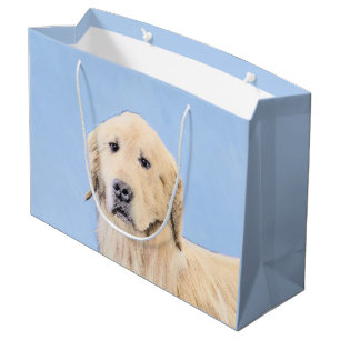 Golden Retriever Painting - Cute Original Dog Art Large Gift Bag