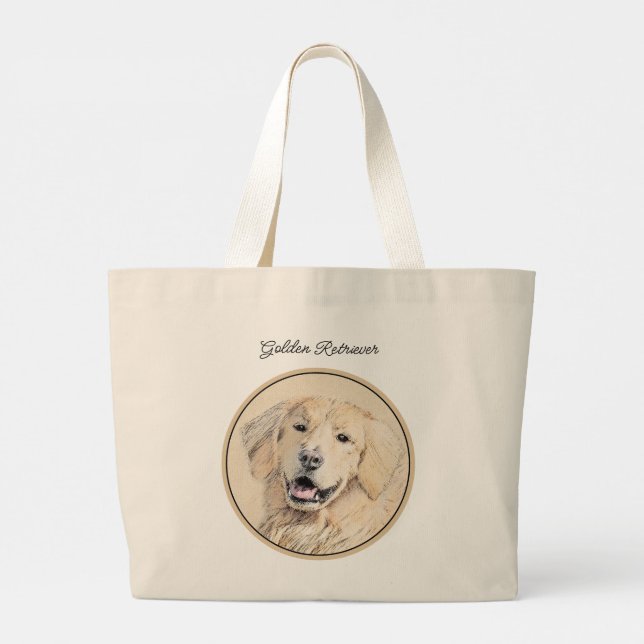 Golden Retriever Painting Cute Original Dog Art Large Tote Bag (Back)