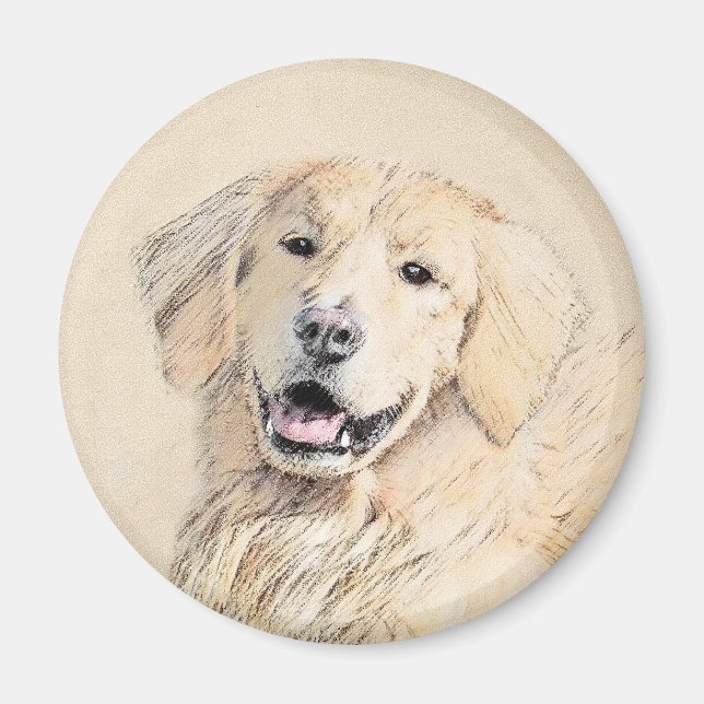 Golden Retriever Painting - Cute Original Dog Art Magnet (Front)