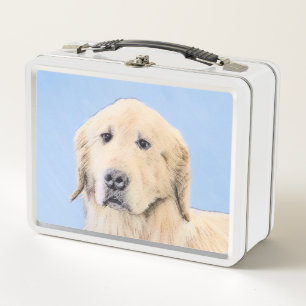 Golden Retriever Painting - Cute Original Dog Art Metal Lunch Box