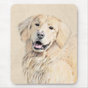 Golden Retriever Painting - Cute Original Dog Art Mouse Mat