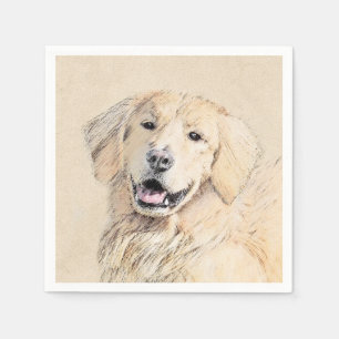 Golden Retriever Painting - Cute Original Dog Art Napkin