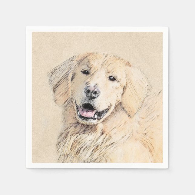Golden Retriever Painting - Cute Original Dog Art Napkin (Front)