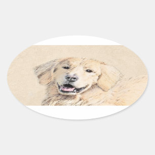 Golden Retriever Painting - Cute Original Dog Art Oval Sticker