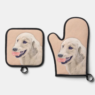 Golden Retriever Painting Cute Original Dog Art Oven Mitt & Pot Holder Set