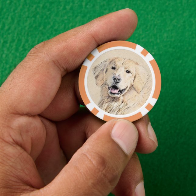 Golden Retriever Painting - Cute Original Dog Art Poker Chips (Hand)