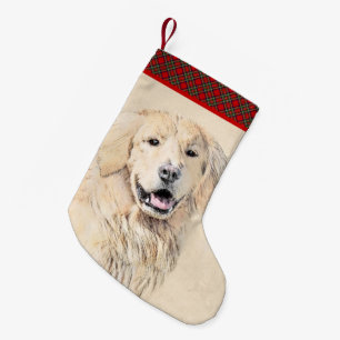 Golden Retriever Painting - Cute Original Dog Art Small Christmas Stocking