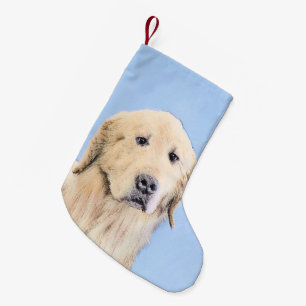 Golden Retriever Painting - Cute Original Dog Art Small Christmas Stocking