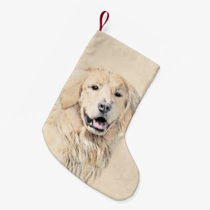 Golden Retriever Painting - Cute Original Dog Art Small Christmas Stocking