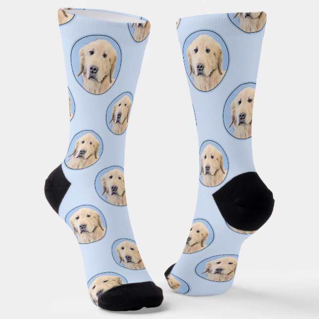 Golden Retriever Painting Cute Original Dog Art Socks (Angled)