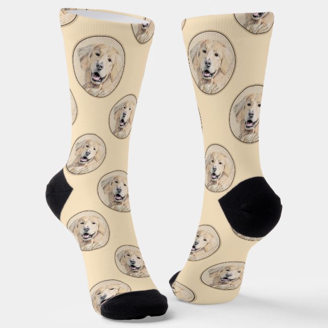 Golden Retriever Painting Cute Original Dog Art Socks (Angled)