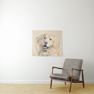 Golden Retriever Painting - Cute Original Dog Art Tapestry