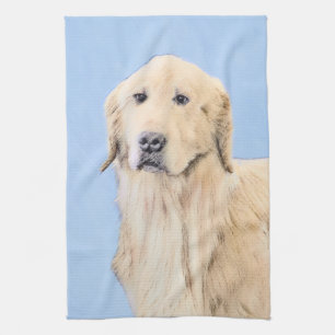 Golden Retriever Painting - Cute Original Dog Art Tea Towel