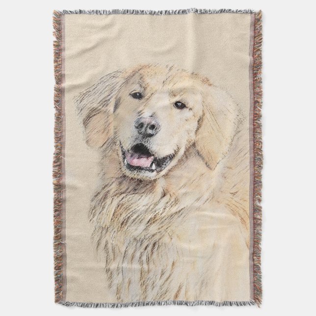 Golden Retriever Painting - Cute Original Dog Art Throw Blanket (Front Vertical)