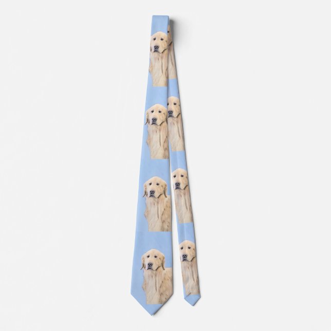 Golden Retriever Painting - Cute Original Dog Art Tie (Front)