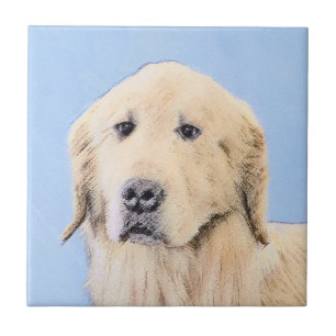 Golden Retriever Painting - Cute Original Dog Art Tile