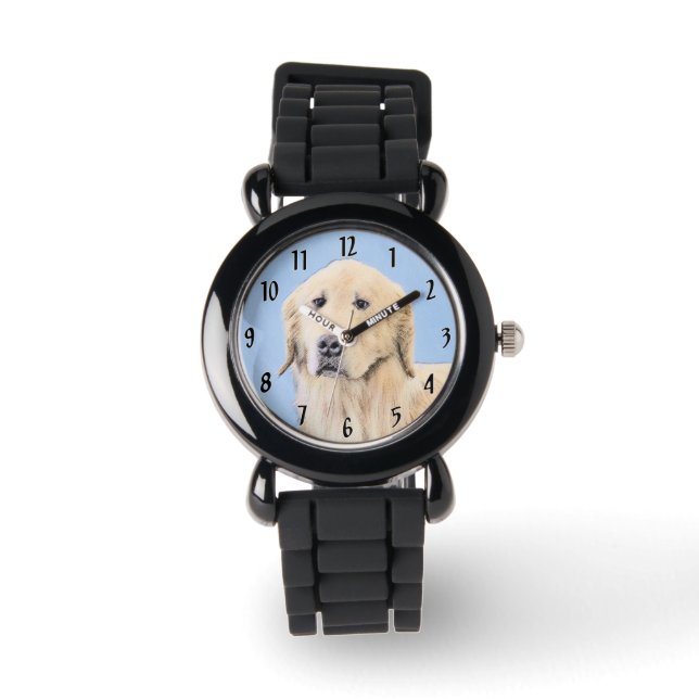 Golden Retriever Painting - Cute Original Dog Art Watch (Front)