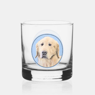 Golden Retriever Painting - Cute Original Dog Art Whiskey Glass