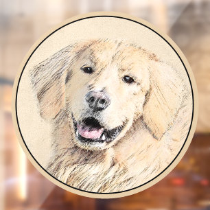 Golden Retriever Painting - Cute Original Dog Art Window Cling