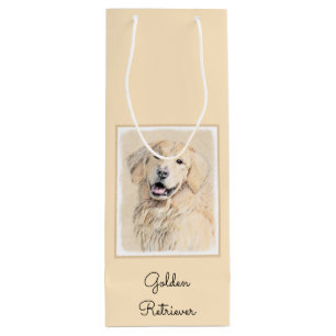 Golden Retriever Painting - Cute Original Dog Art Wine Gift Bag