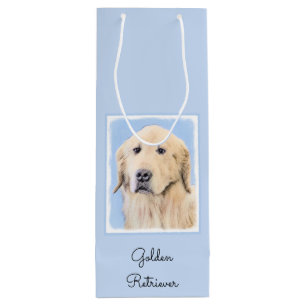 Golden Retriever Painting - Cute Original Dog Art Wine Gift Bag