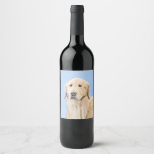 Golden Retriever Painting - Cute Original Dog Art Wine Label