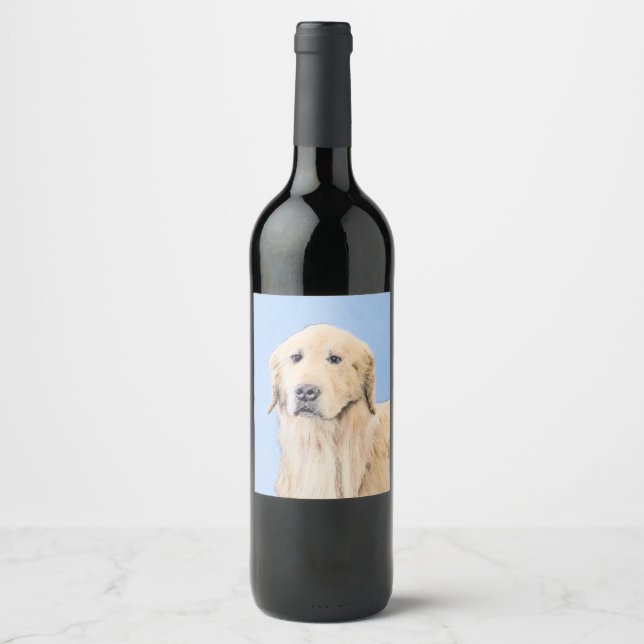 Golden Retriever Painting - Cute Original Dog Art Wine Label (Front)