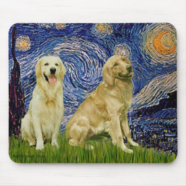 Golden Retriever Pair 3 - Starry Night Mouse Mat (Front)