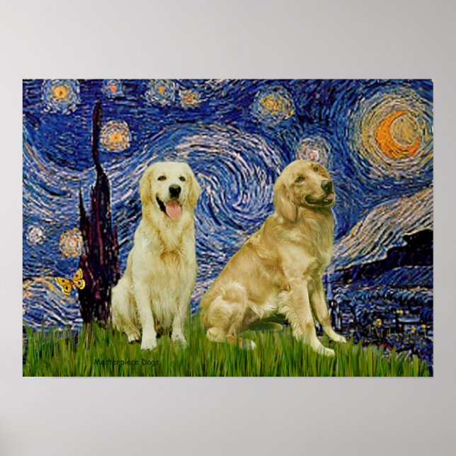 Golden Retriever Pair 3 - Starry Night Poster (Front)