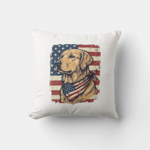 Golden Retriever Patriotic Vintage Vector Design_1 Cushion