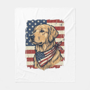 Golden Retriever Patriotic Vintage Vector Design_1 Fleece Blanket