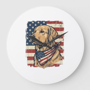 Golden Retriever Patriotic Vintage Vector Design_1 Large Clock
