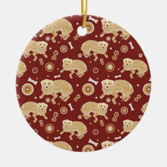 Golden Retriever Pattern Ceramic Tree Decoration (Front)
