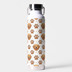 Golden Retriever Pattern Cute Dog Paw Prints Water Bottle