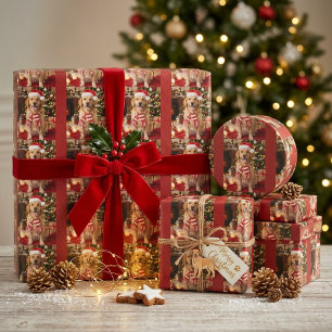 Golden Retriever Paw Print Dog Bone Christmas Wrapping Paper